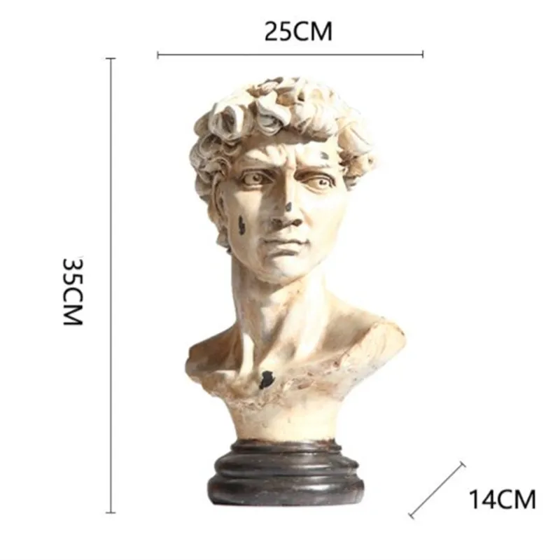 

35cm David Bust Retro Statues Michelangelo Buonarroti Art Sculpture Resin Art&Craft Home Decoration Accessories R121