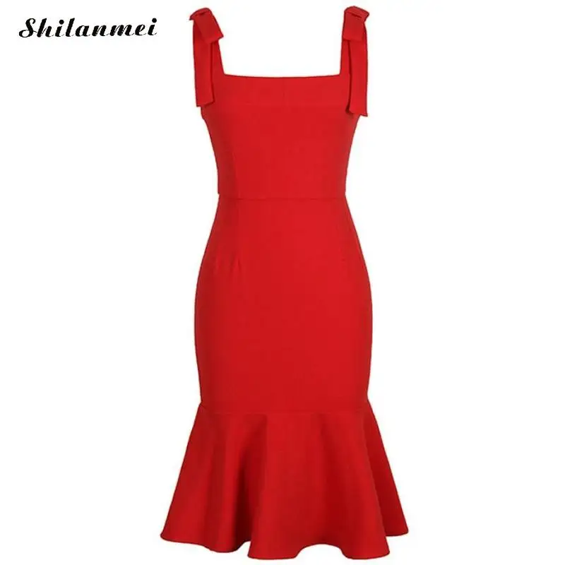 

Skinny Bandage Midi Dress Women Sexy Off Shoulder Elegant Party Bodycon Mermaid Dresses Ribbon Tied Vestidos Verano 2018 Summer