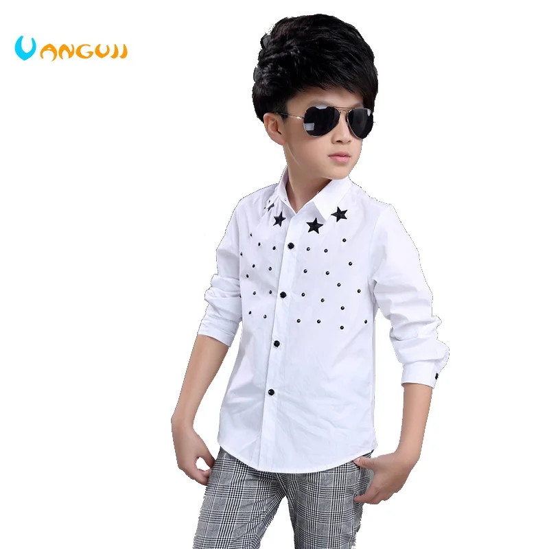 

2017 Spring and Autumn Hot Fashion Children's Shirt 4-13 Year-old Cotton Print Star Dot Wild Slim Shirt