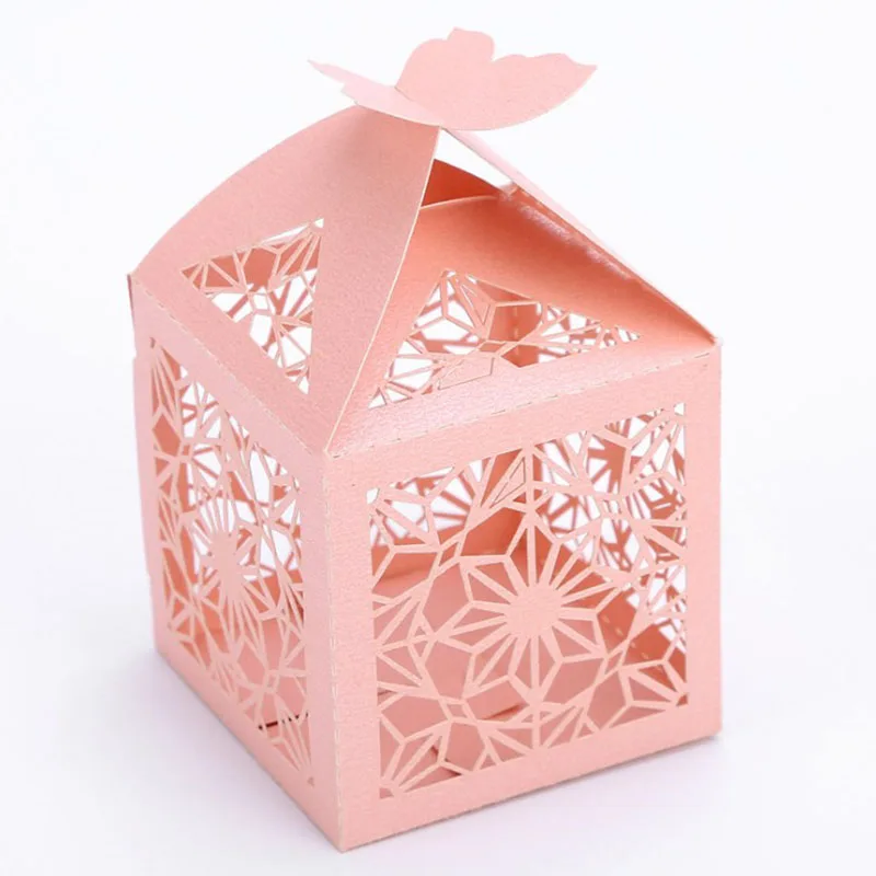 Разные цвета, Настраиваемые свадебные коробки для конфет, свадебные коробки для конфет, сумки для конфет, вечерние украшения для дома, 50 шт - Цвет: Butterfly pink