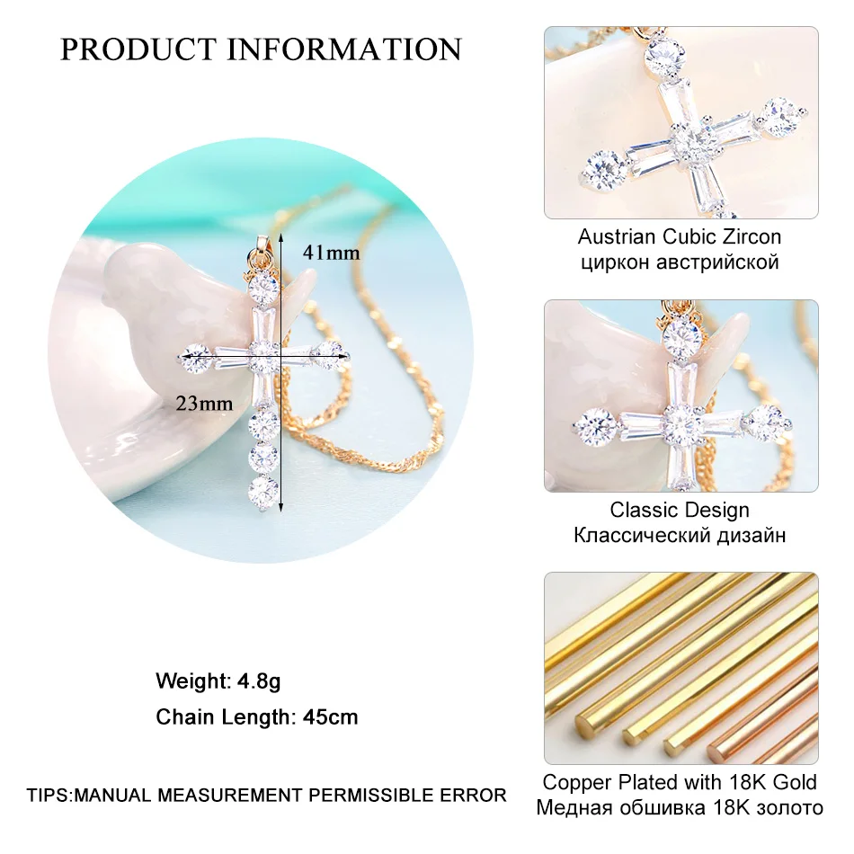 LADYCHIC сверкающий золотой цвет крест кулон ожерелье Христианский Религиозный роскошный BLING Циркон Кристалл крест для женщин подарок LN1071