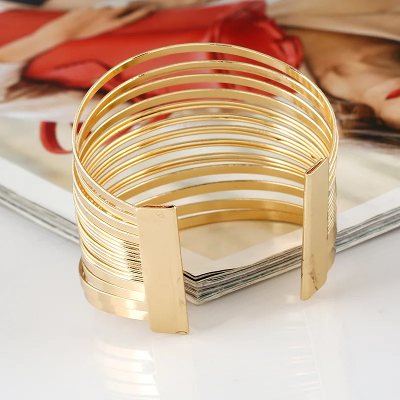 Макси… от lzhlq манжета браслет для женщин Геометрическая широкая линия металлическое покрытие жесткий браслет в стиле панк модный бренд ювелирные изделия аксессуары