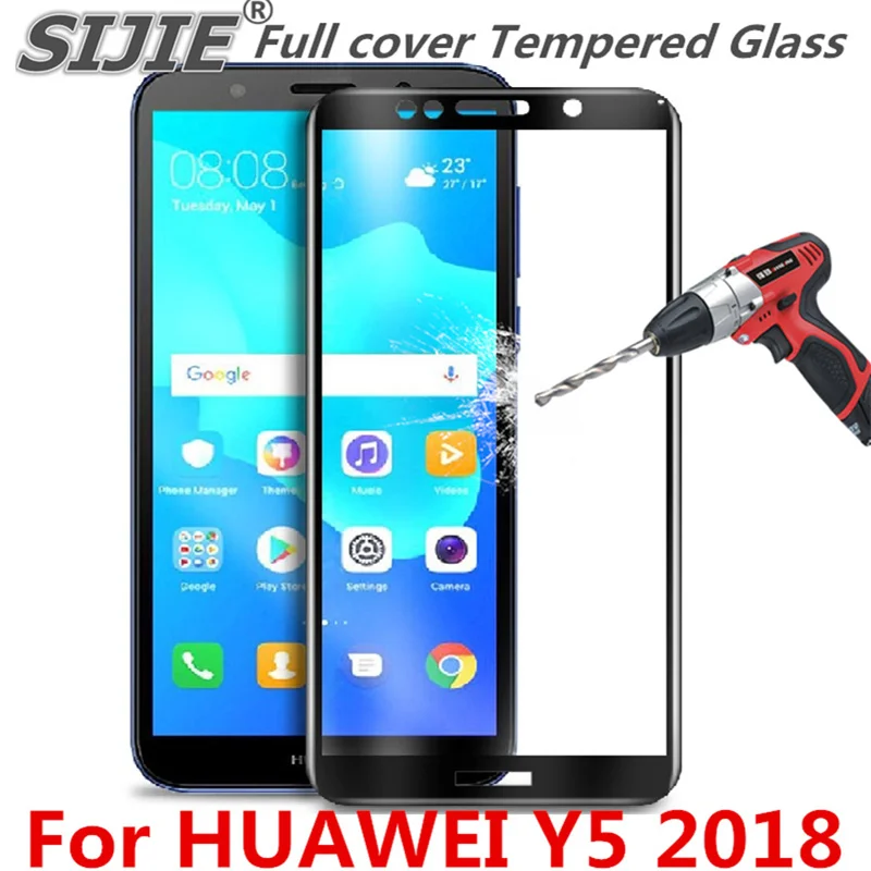 Полное покрытие закаленное Стекло для HUAWEI Y5 PRIME 2018 экран защитный чехол 9 H черная