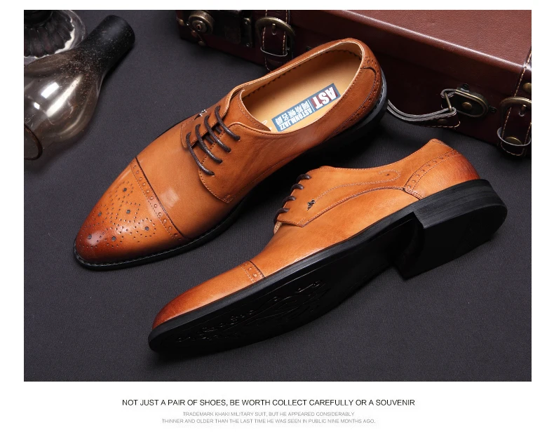 Casual Men's Full Grain Leather Oxfords Shoes Handmade Business Leisure Lace Up Wedding Dress Shoes Party Brogues Shoes For Men (2)