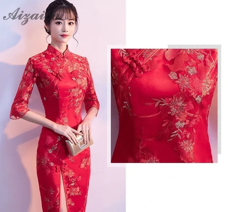 Мода невесты вышивка Cheongsam Красная цена платья Современный оригинальный Femme длинное вечернее Qi Pao китайское свадебное платье халат Ципао