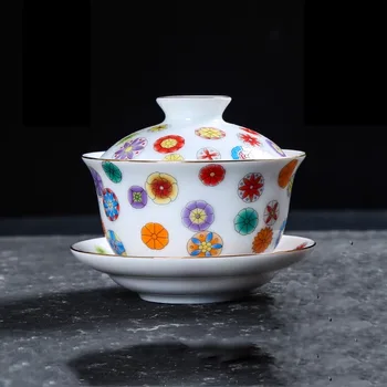 

Chinese Style Ceramic Hand Painted Brief Flower Gaiwan Home Drinkware Master Tea Bowls Office Kung Fu Tea Set Teapot Kettle Gift