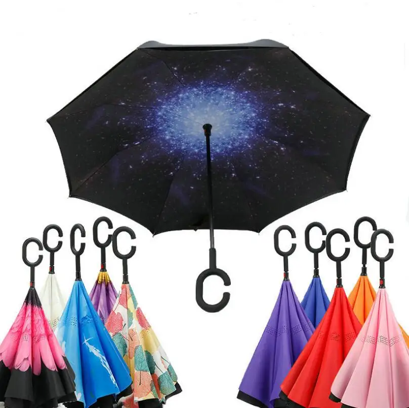 Creative Multicolor Reverse Windproof Umbrella Double Layer Inverted