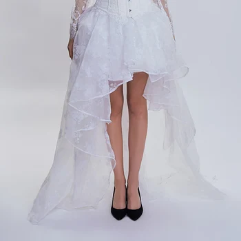 

White Asymmetrical Floral Organza Burlesque Corset Skirt Victorian Gothic Clothing Women Sexy Long Skirts For Wedding Party Club