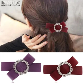 Online Top Qualität Runde Kristall Blume Frühling Clip Band Stoff Bogen Haar Clip Braut Stirnbänder Hochzeit Schmuck Zubehör