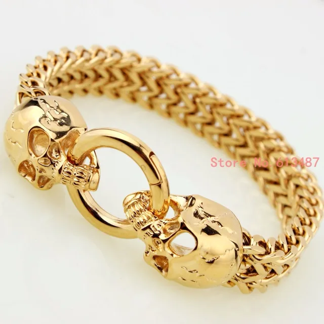 Whole New Fashion Vintage Jewelry Gold Stainless Steel Skull Whole New Fashion Vintage Jewelry Gold Stainless Steel Skull Bracelets Charm Chain Men Cool Gift
