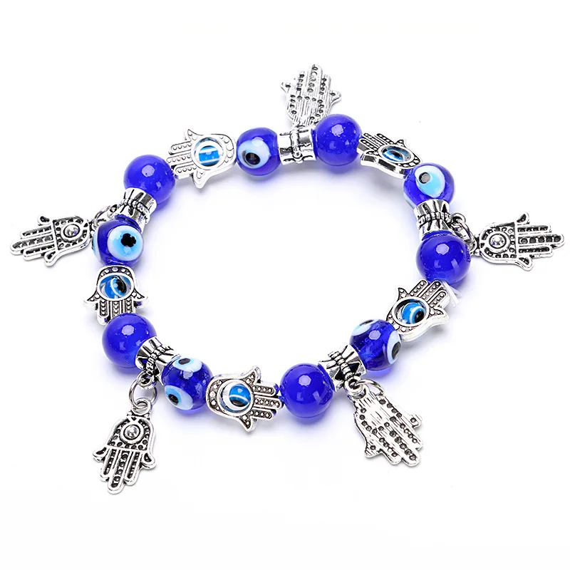 

new fashion blue glass evil eye beads crystal wheel handmade bracelet for women