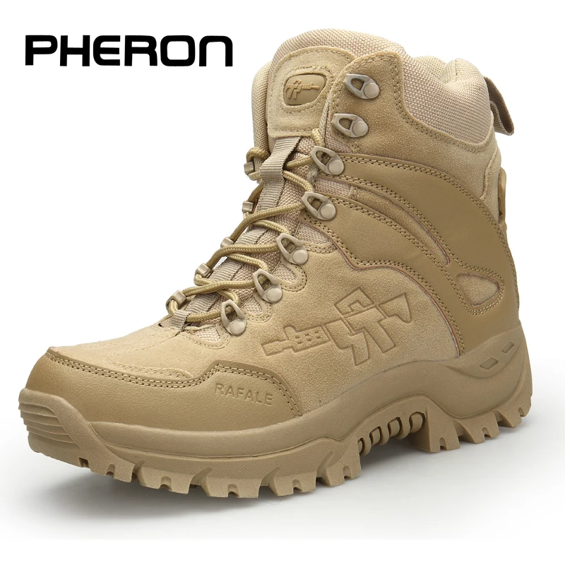 

PHERON Men's Military boot Combat Mens Chukka Ankle Boot Tactical Big Size Army Boot Male Shoes Safety Motocycle Boots