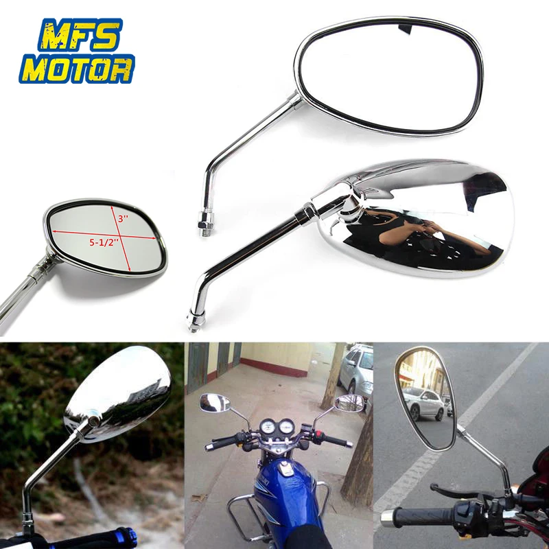 Pair 10mm Universal Oval Motorcycle Replacement Parts Rear View Mirrors