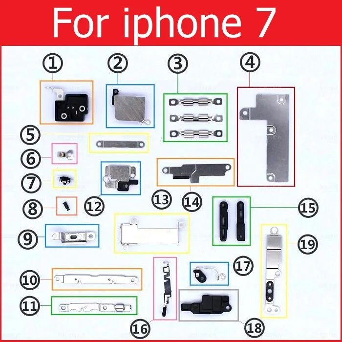 Розничная, внутренние маленькие металлические железные детали для iPhone 4, 4S, 5, 5c, 5S, 6, 6 S, 7, 8 Plus, X, маленький держатель, кронштейн, защитная пластина, набор деталей - Цвет: For iphone 7