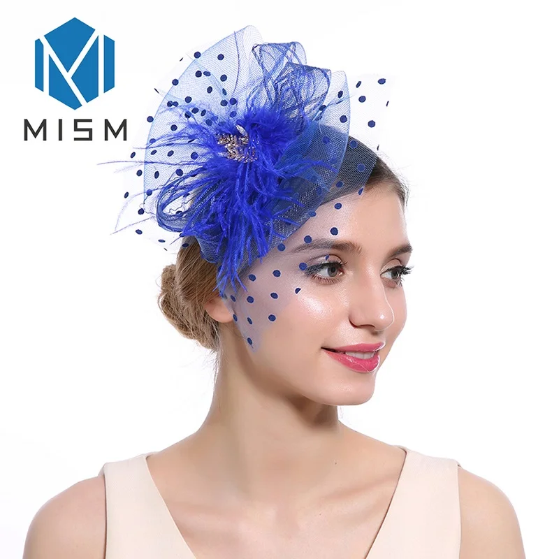 

M MISM Ladies Mesh Veil Feather for Womens Hair Accessories Fascinator Hair Band Headdress Cocktail Hairclips Party Headpiece