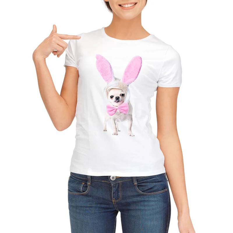 

Summer Tops 2019 Funny Pug Print Women T-Shirt Female White Camisetas Tops Loose T Shirt Chihuahua dog Tee Shirt Femme Tshirt
