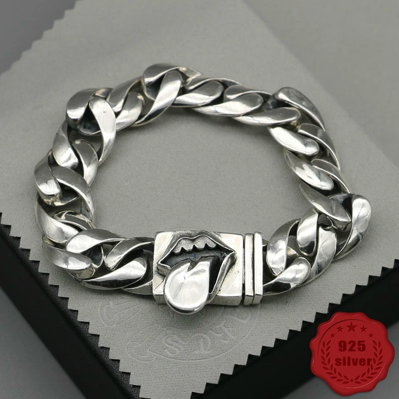 

S925 sterling silver bracelet fashion personality popular accessories new locomotive big tongue simple punk style 2019 hot sale