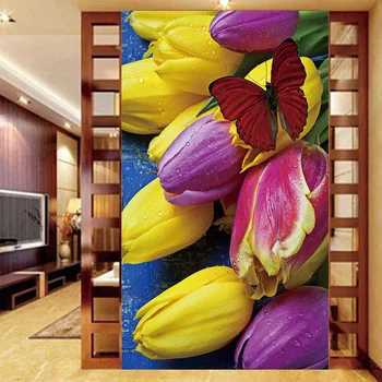 

Custom Mural Wallpaper Stereo Beautiful Tulip Flower Butterfly Background Decor Mural Living Room Bedroom Waterproof Wallpaper