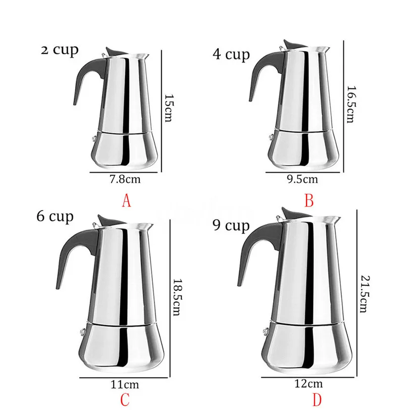 1 шт. 100/200/300/450 мл кофейник из нержавеющей стали Moka Кофеварка чайник Mocha плита