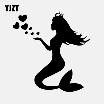 

YJZT 15.4CM*16.1CM Vinyl Car Sticker Decal Sea Ocean Mermaid Hearts Crown Nymph Black/Silver C24-0799