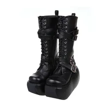 Милые туфли принцессы в стиле панк; весенняя обувь в стиле «лолита» с молнией сбоку и круглым носком; крутые модные высокие сапоги на молнии в стиле панк; женская обувь; pu7002