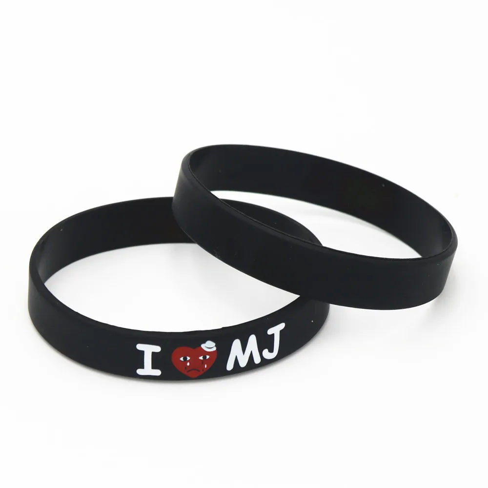 1PC New Black I Love MJ Michael Jackson Silicone Wristband Printed Black Bracelets&Bangles for Music lovers Gifts Jewelry SH154