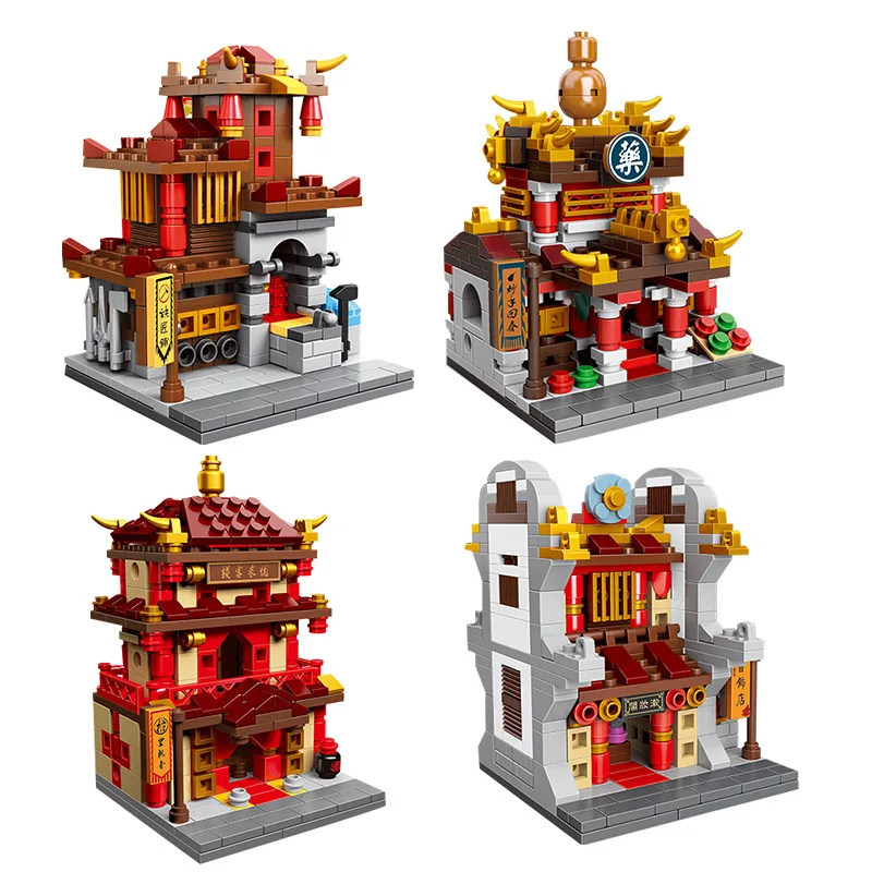 

XINGBAO ZHONGHUA Mini STREET 01101 Building Series BLACKSMITH SHOP DRUGSTORE CHINA INN JEWELRY SHOP Bricks block toys for child