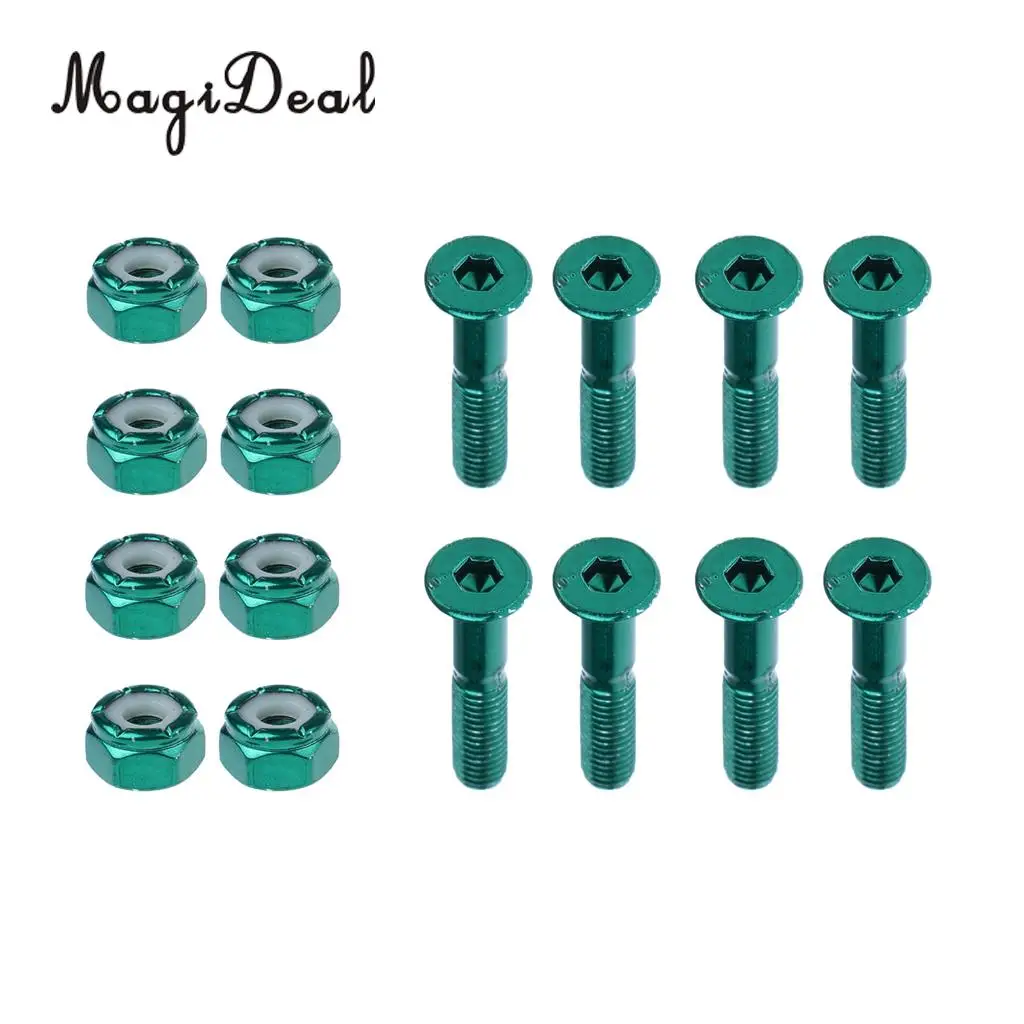 MagiDeal 8pcs Replacement Skateboard Truck Hardware Set Longboard Screws Bolts Green