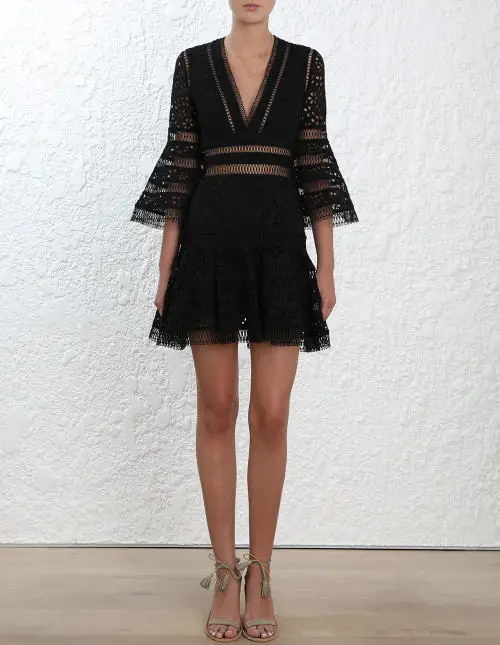 TANG New High Quality Embroidery Summer Dress 2019 Vintage Hollow Out Mini Dress Slim High Waist Flare Sleeve Dresses (9)