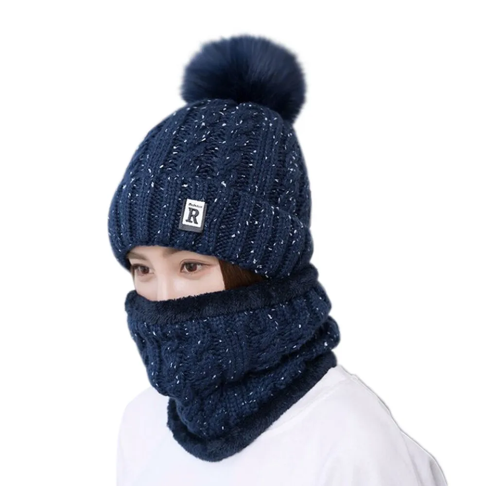 Темно-синий Для Женщин Зимняя шапка+ шарф комплект вязаный Venonat Beanie Теплые удобные дамы обувь для девочек шапки шарфы мягкие и модные идеальный подарок - Цвет: Темно-синий