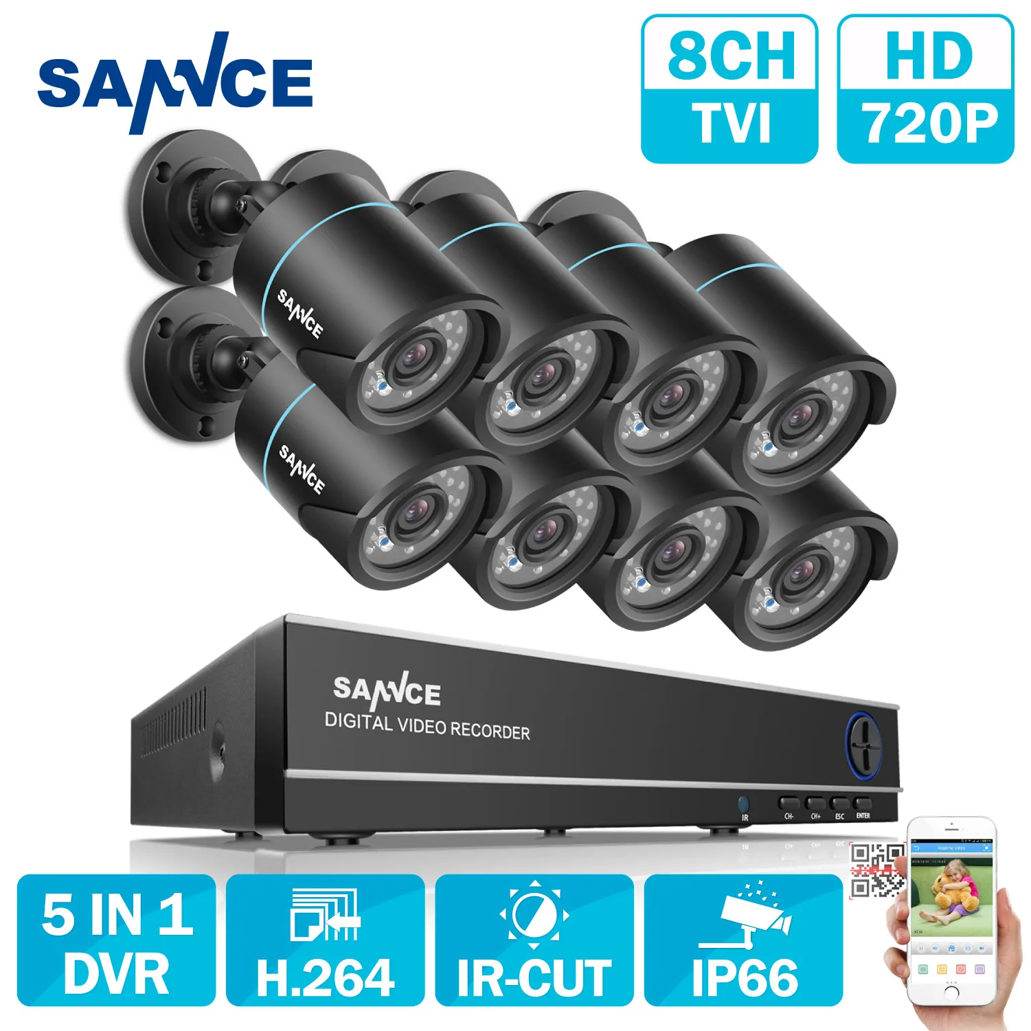 SANNCE 8CH font b Security b font Camera System 1080N 5in1 DVR Reorder and 8PCS HD