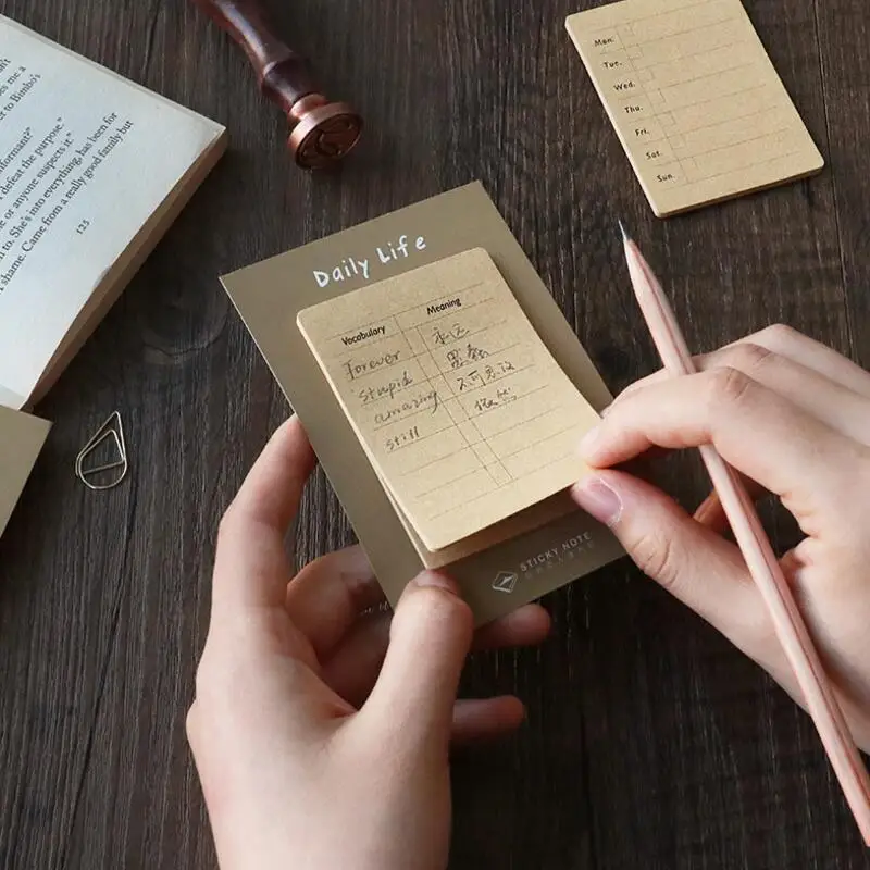

4 X Vintage Simply Kraft Paper Weekly Daily Planner Sticky Notes Stickers Korean Stationery To Do List Office Supplies