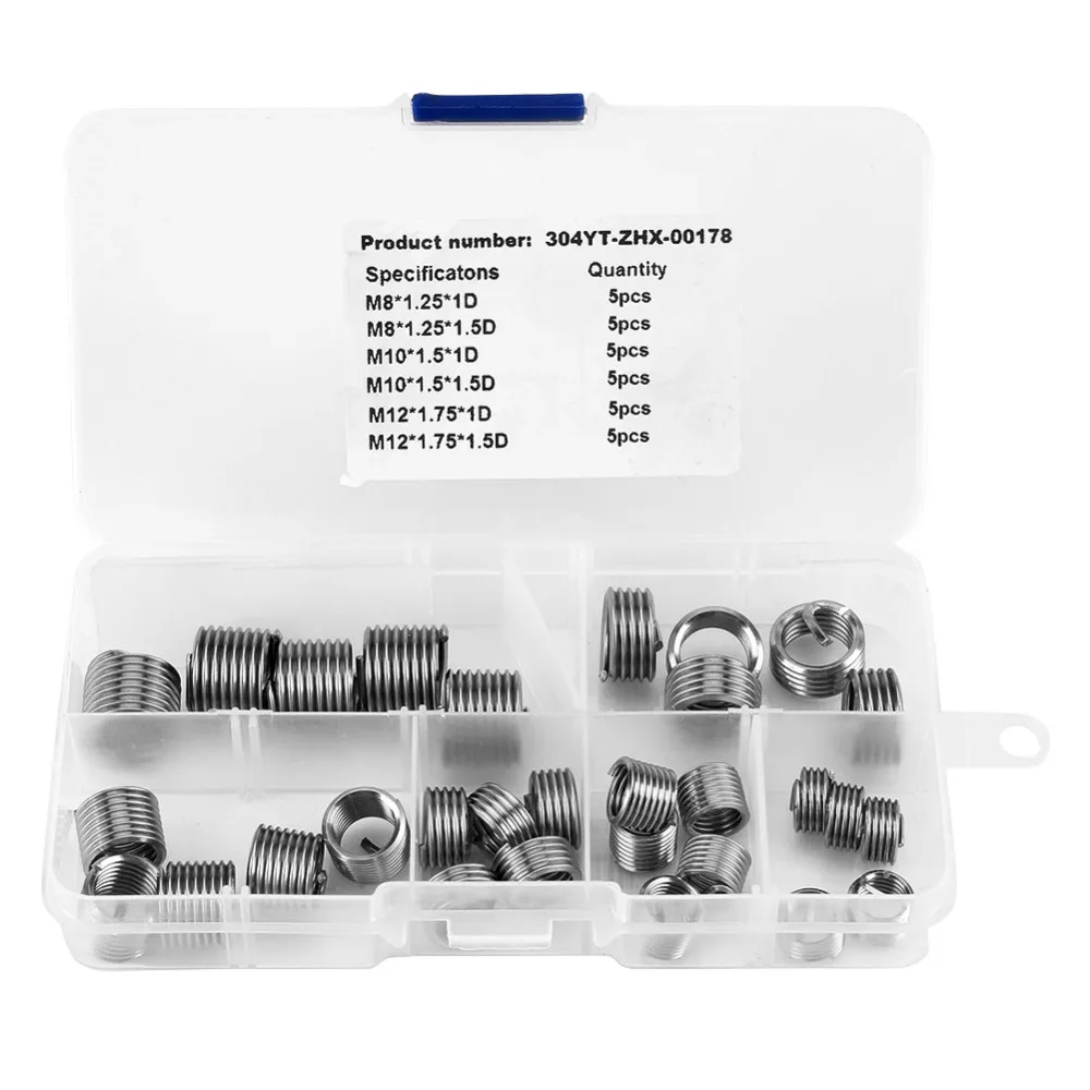 

30pcs/set M8 M10 M12 Threaded Inserts Stainless Steel Wire Screw Inserts Thread Repair Tools Assortment Kit Fastener With Box