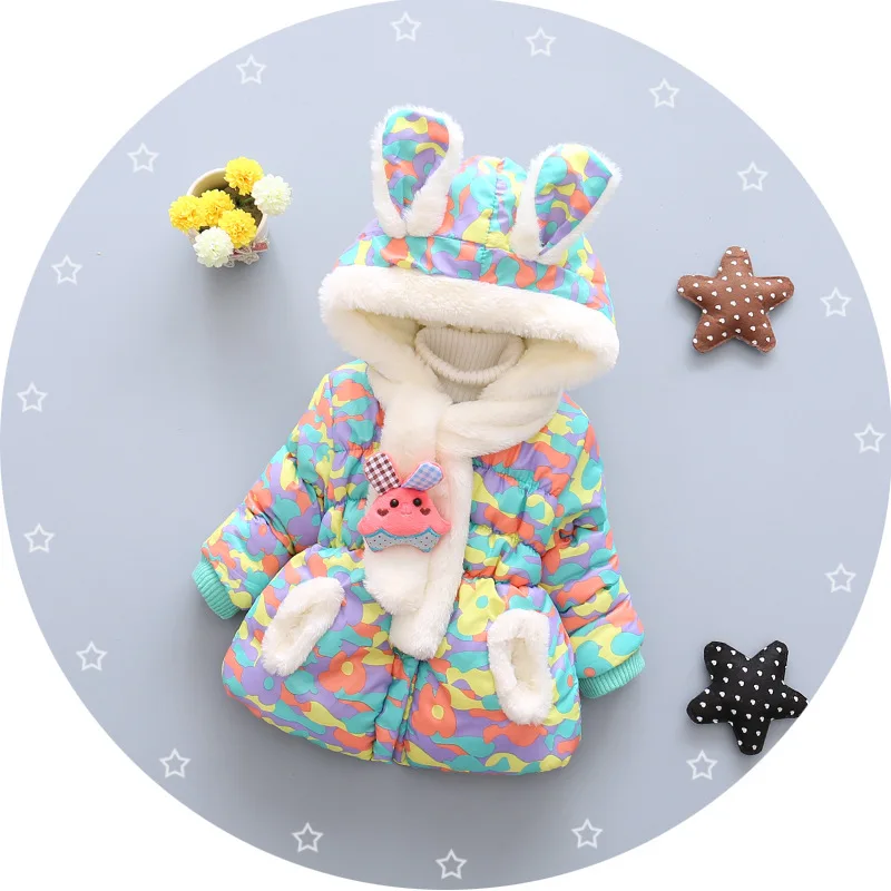 Jaqueta de Bebê Infantil do Bebê Parka da Criança Bibihou Inverno Bonito Coelho Grosso Algodão-acolchoado Bebê Menina Outerwear Meninos Meninas Neve Wear 18 grosso algodão-acolchoado bebê menina outerwear infantil do