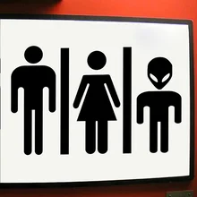 Calcomanías creativas de PVC para decoración de baño, pegatinas divertidas con diseño de hombre, mujer y alien para el baño