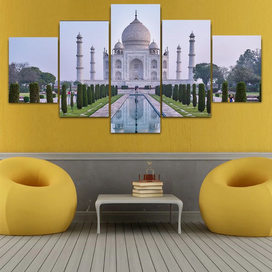 

5 pieces canvas painting HD print and poster Famous building Taj Mahal modular wall picure for living room art murals wall decor