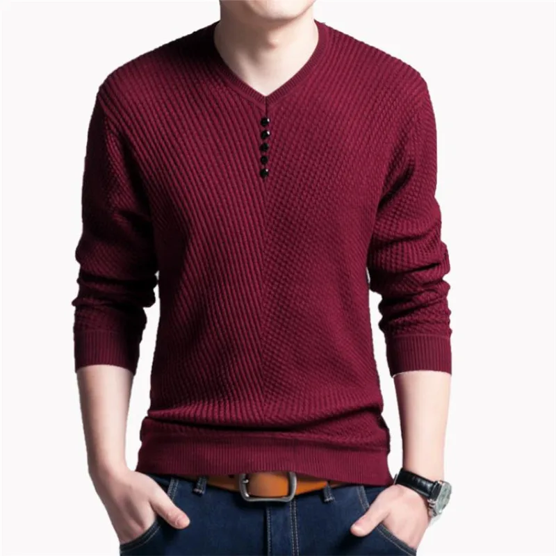 Solid Color Sweater Men V Neck Men Sweater Long Sleeve Mens Sweaters Wool Casual Dress Cashmere Knitwear