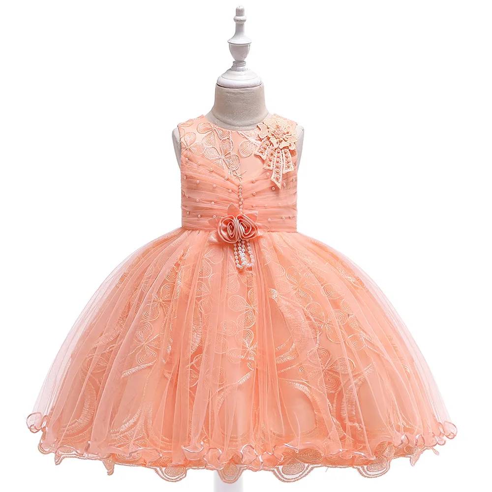 Lush Бисер Детские платья для девочек цветочные аппликации Праздничное платье для девочек Вышивка Свадебное бальное платье, платье принцессы Vestido для девочек - Цвет: L5107-PI