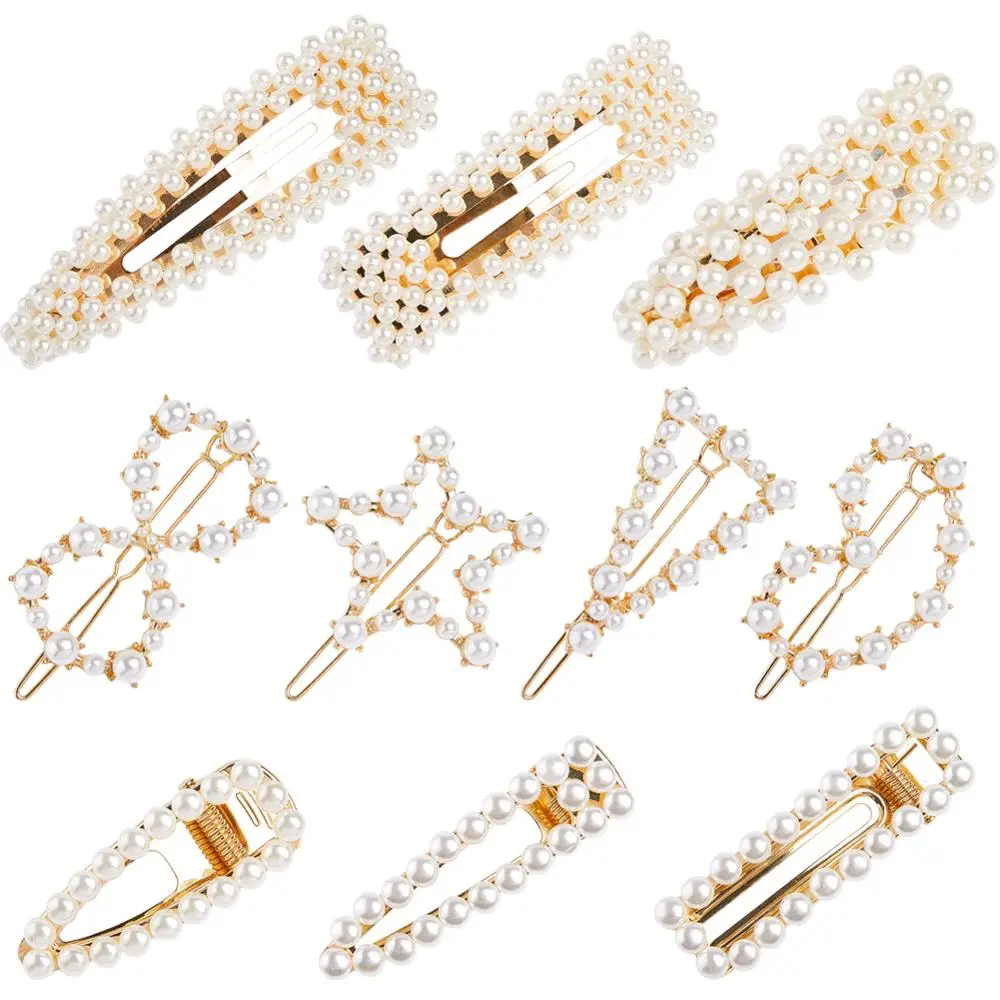 Fioday 2019 New 10pcs Pearl Hairclips Girls Gold Color Snap Barrette Stick Hairpin for Women Hair Accessories photo