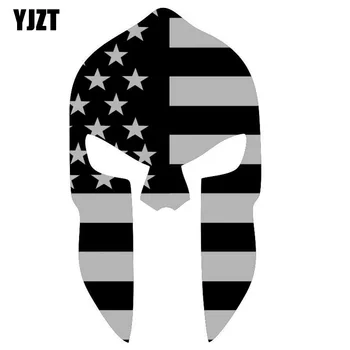 

YJZT 8.7CM*15.2CM SPARTAN HELMET Thin Black Sliver Line decal Automobile Styling Personality Reflective Car Sticker C1-7021