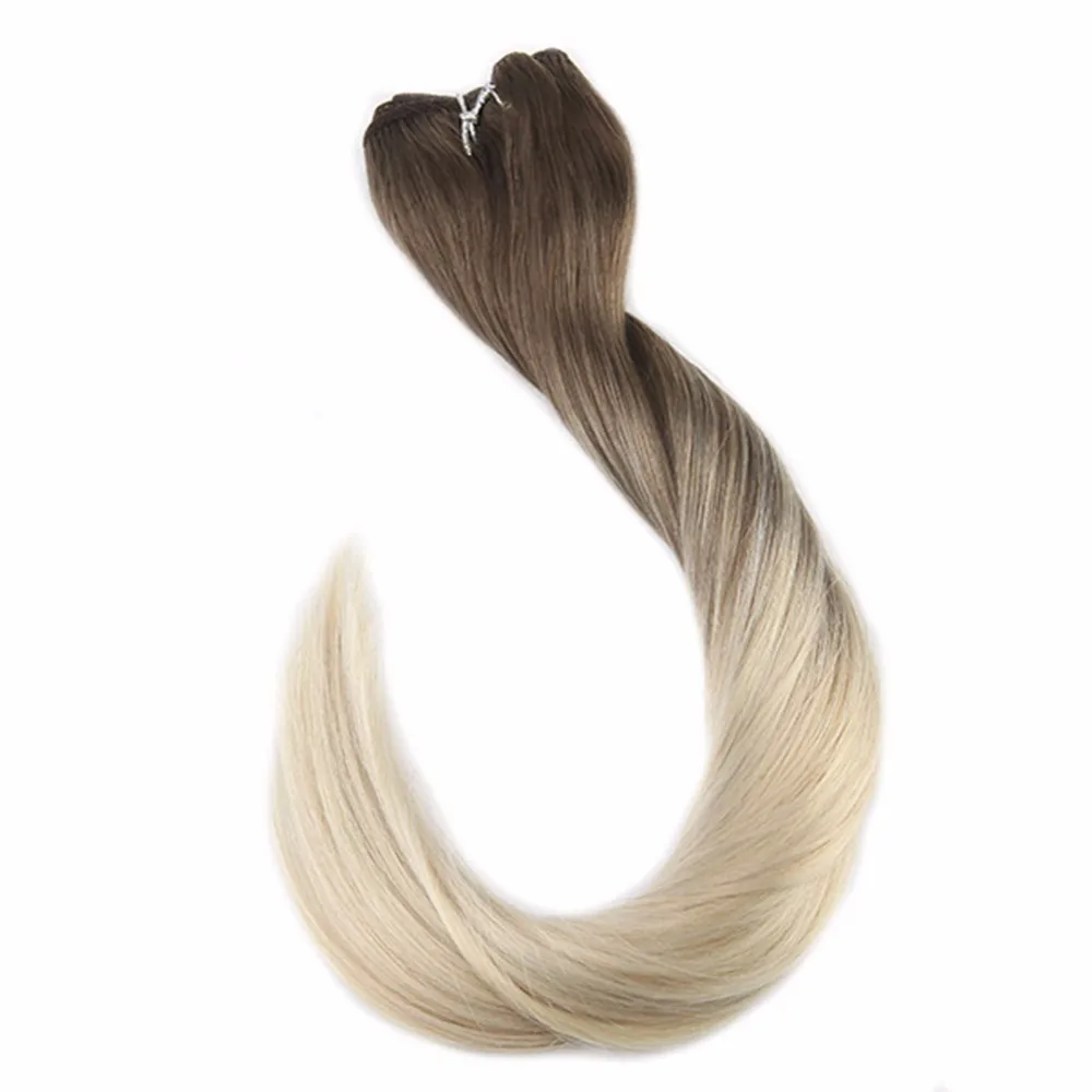 

Full Shine Hair Weft Balayage Color #8 Fading To 60 Hair Weave Full Head 100g Remy Human Hair Extensions Hair Bundles Sew Ribbon