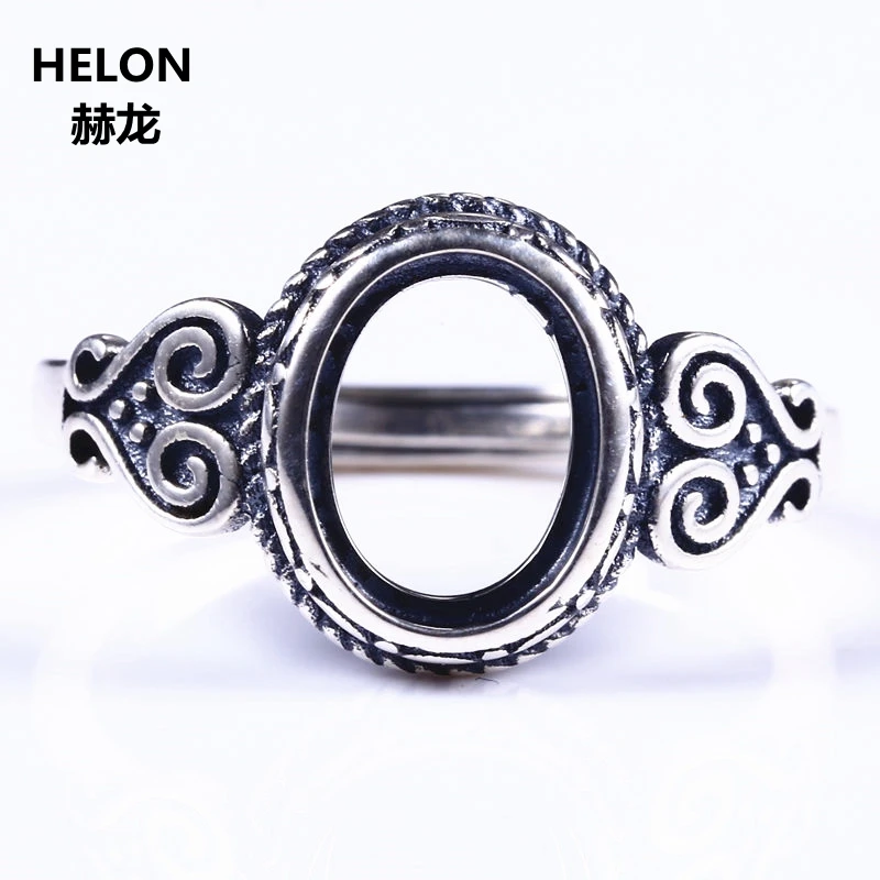 

Sterling Silver 925 Vintage Retro Engagement Wedding Ring 7x9mm Oval Cabochon Amber Agate Opal Lapis Lazuli Fine Jewelry Setting