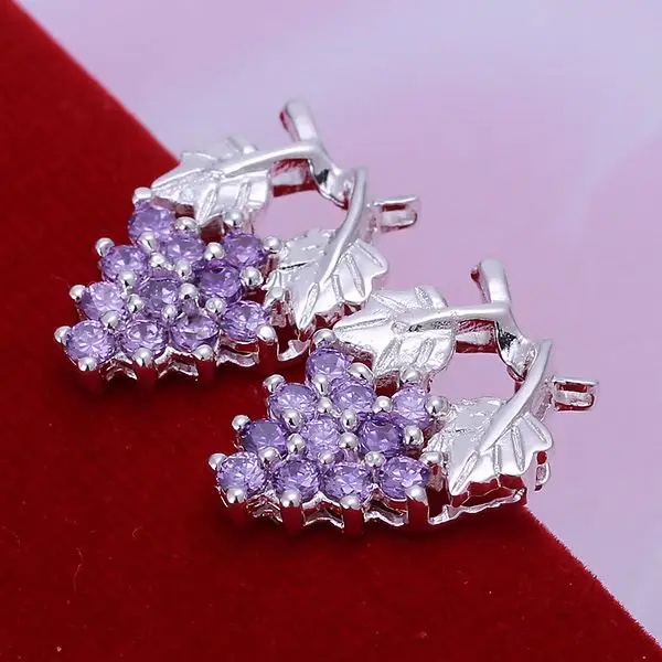 

wholesale silver plated earrings,925 fashion Silver jewelry rhinestone grape stud Earrings for women SE040