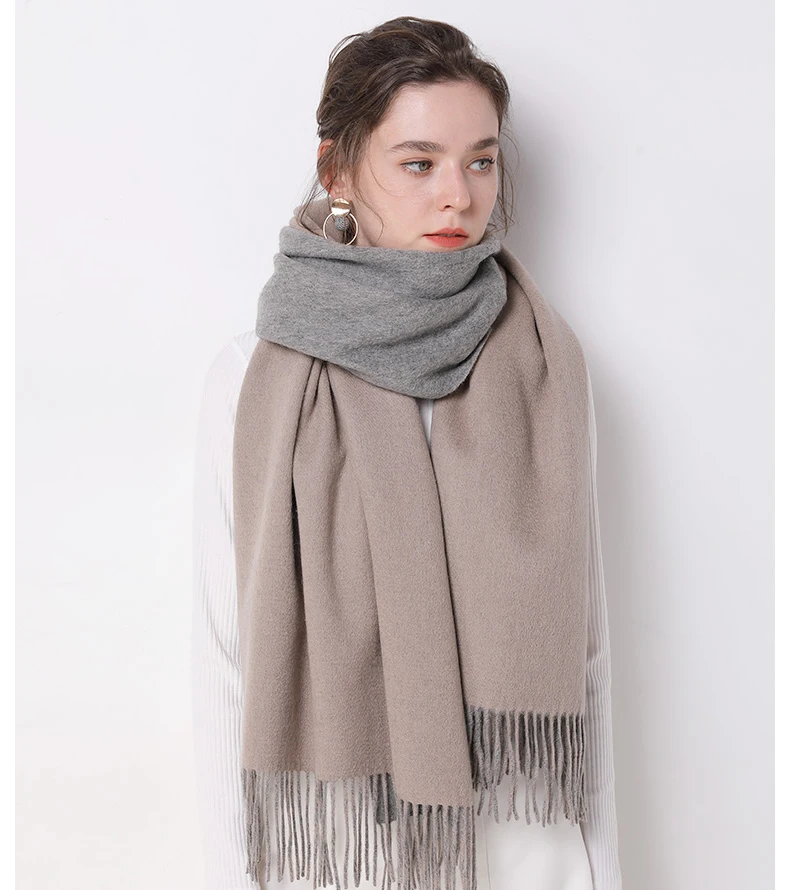 

ZDFURS*Warm Winter Women Wool Pashmina Scarf Oversize Two Sides Printed Double Color Solid Shawl Lady Wrap Long Cashmere stoles