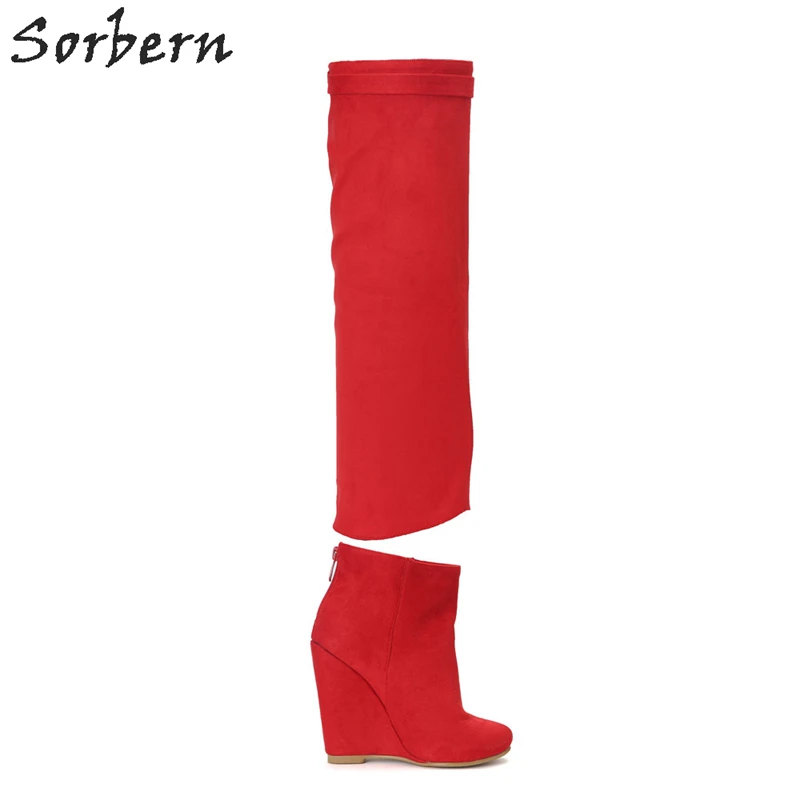 Sorbern/два способа носки, красные ботинки на танкетке, женская обувь на платформе, женские Ботинки на каблуке, ботинки на танкетке, Осенняя обувь