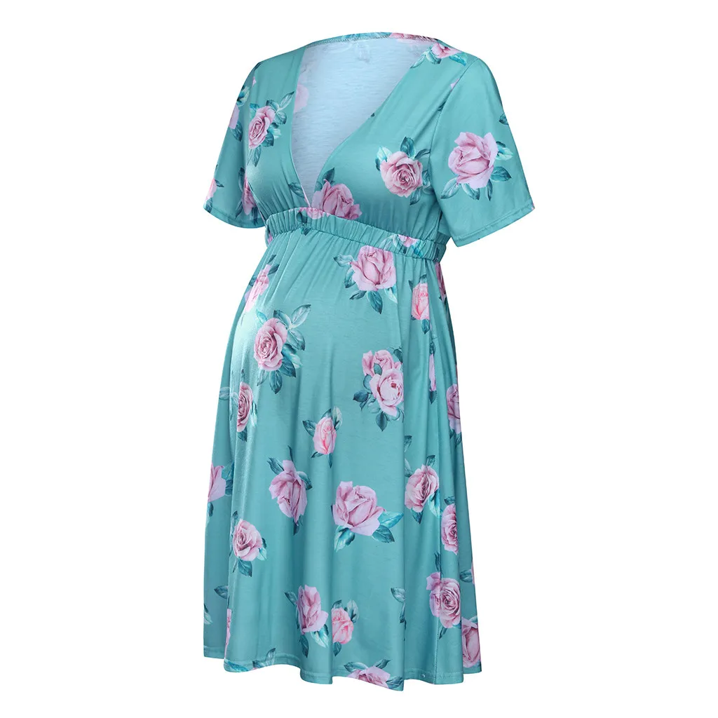 Летняя одежда для беременных женщин; платье для беременных с короткими рукавами; платье для беременных с цветочным принтом; ropa de muje
