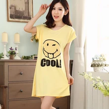Summer Autumn Women Lady Casual Polyester Nightgown Round Neck Short Sleeve Sleepshirt Skirts Girl Lounge Sleepwear PA-5839