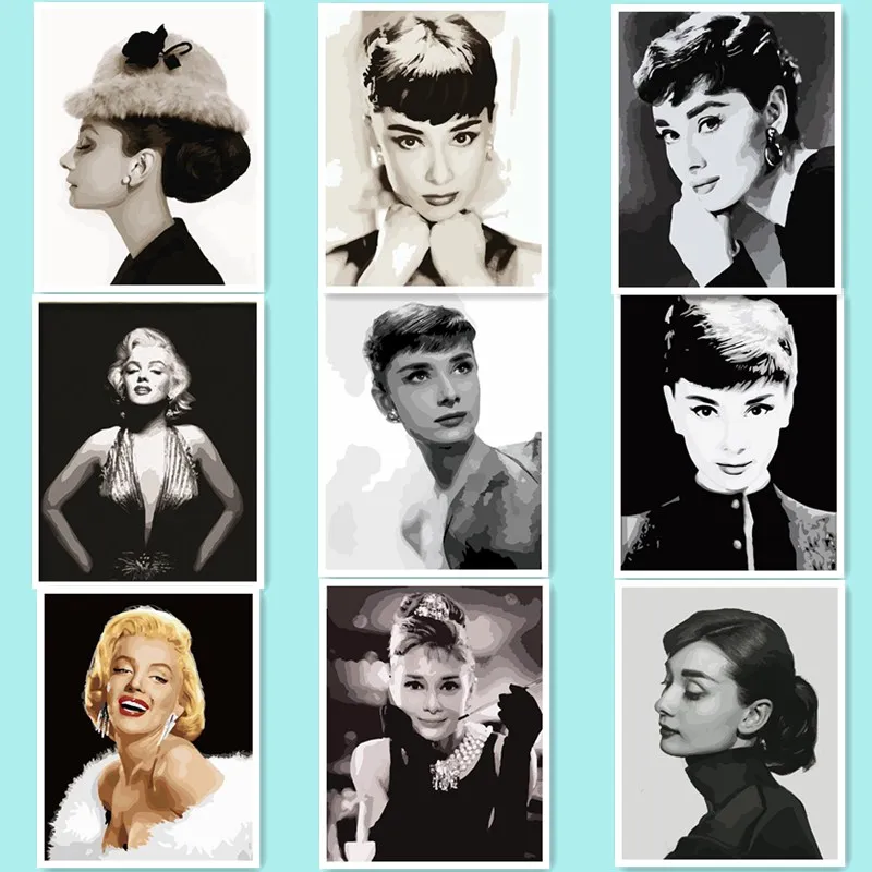

Home Artist Digital Oil Painting By Numbers Abstract Wall Art Picture For Home DecorAudrey Hepburn Marilyn Monroe DY44
