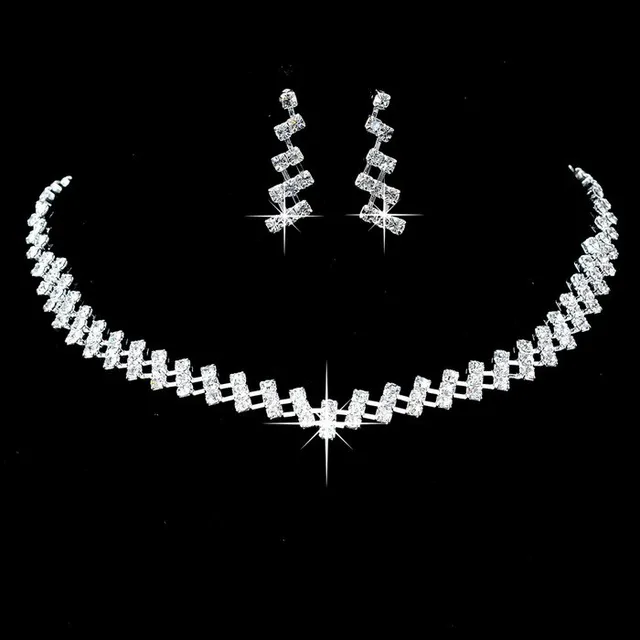 New Designer Silver Rhinestone Crystal Wedding Jewelry Sets Choker New Designer Silver Rhinestone Crystal Wedding Jewelry Sets Choker Necklace Earrings Simple Bridal Bridesmaid Jewllery