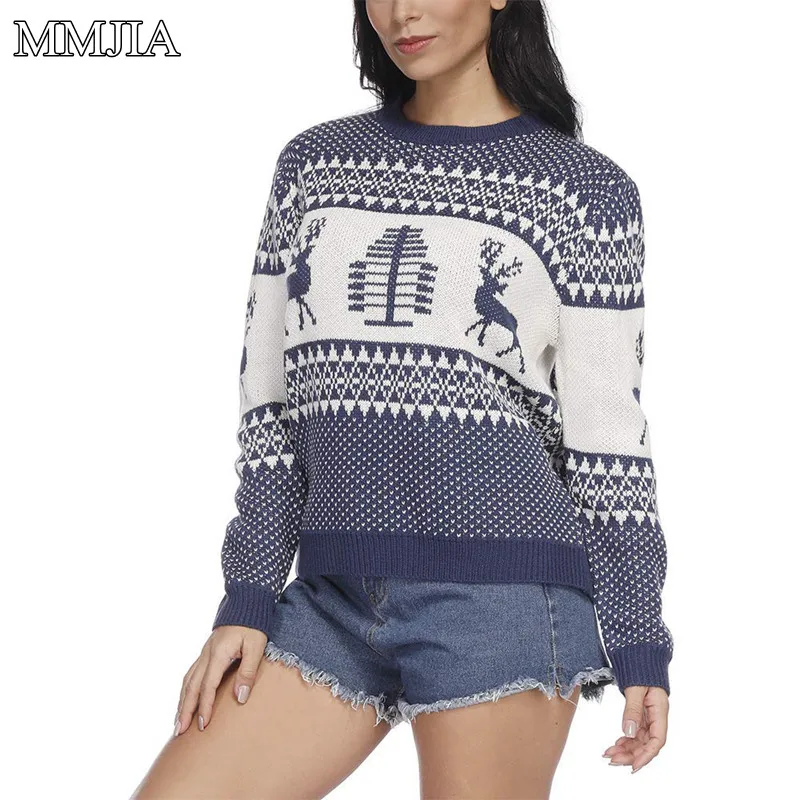 New Women Casual Sweater Pullover 2018 Winter Knitted Tops Deer Pattern Christmas Jumper Long Sleeve O-neck Sweaters Knitwear